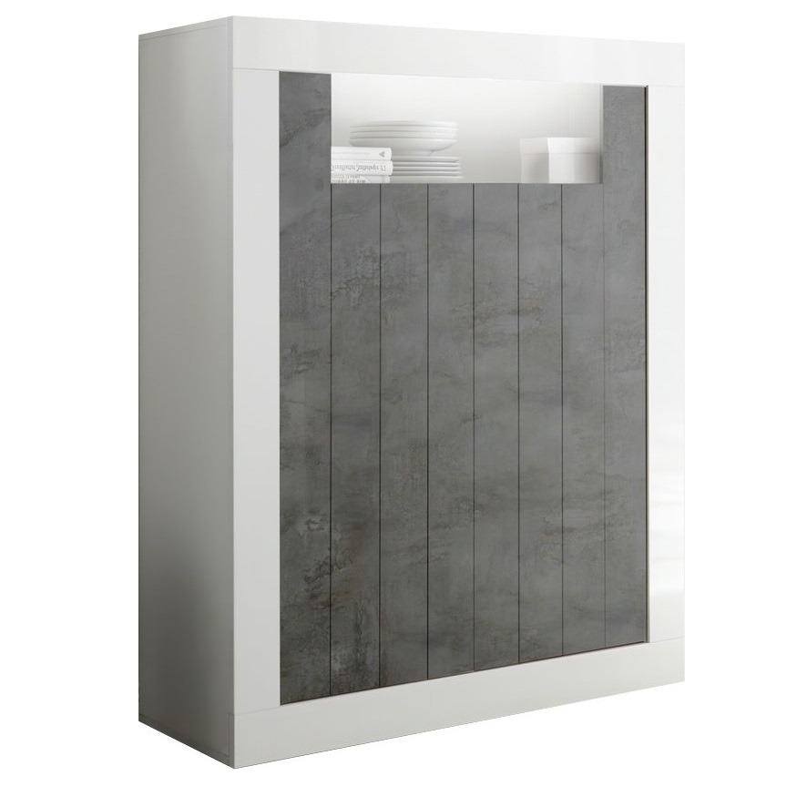 Opbergkast Urbino 144 cm hoog in hoogglans wit met oxid