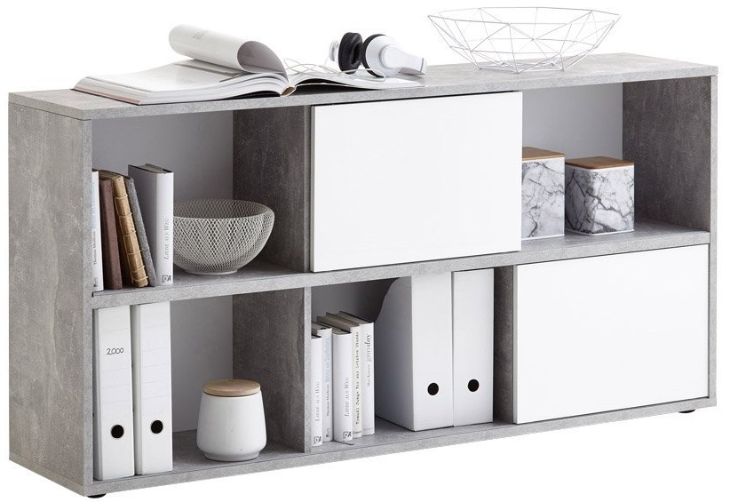 Boekenkast Ruta 72 cm hoog in grijs beton met hoogglans wit