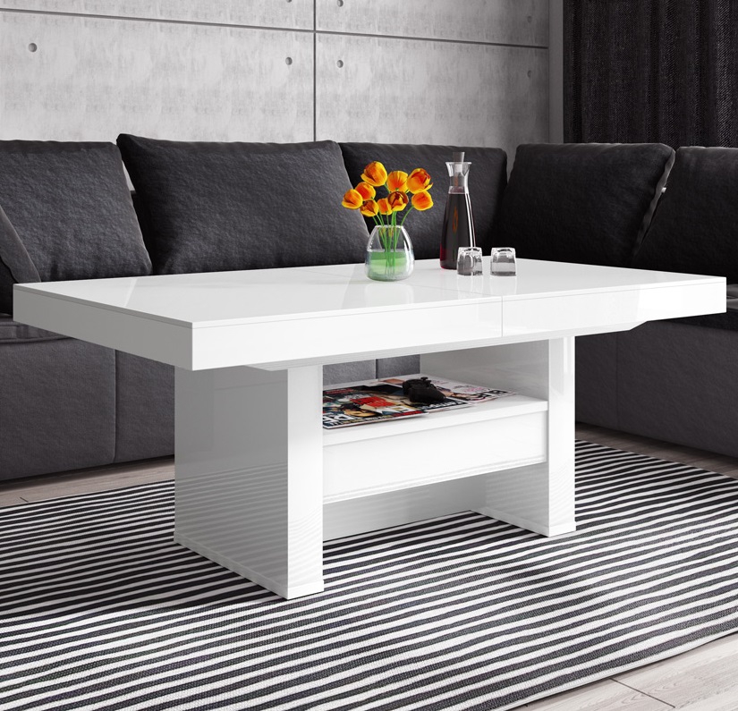 Salontafel / Eettafel Aversa Lux 120 tot 170 cm breed in hoogglans wit