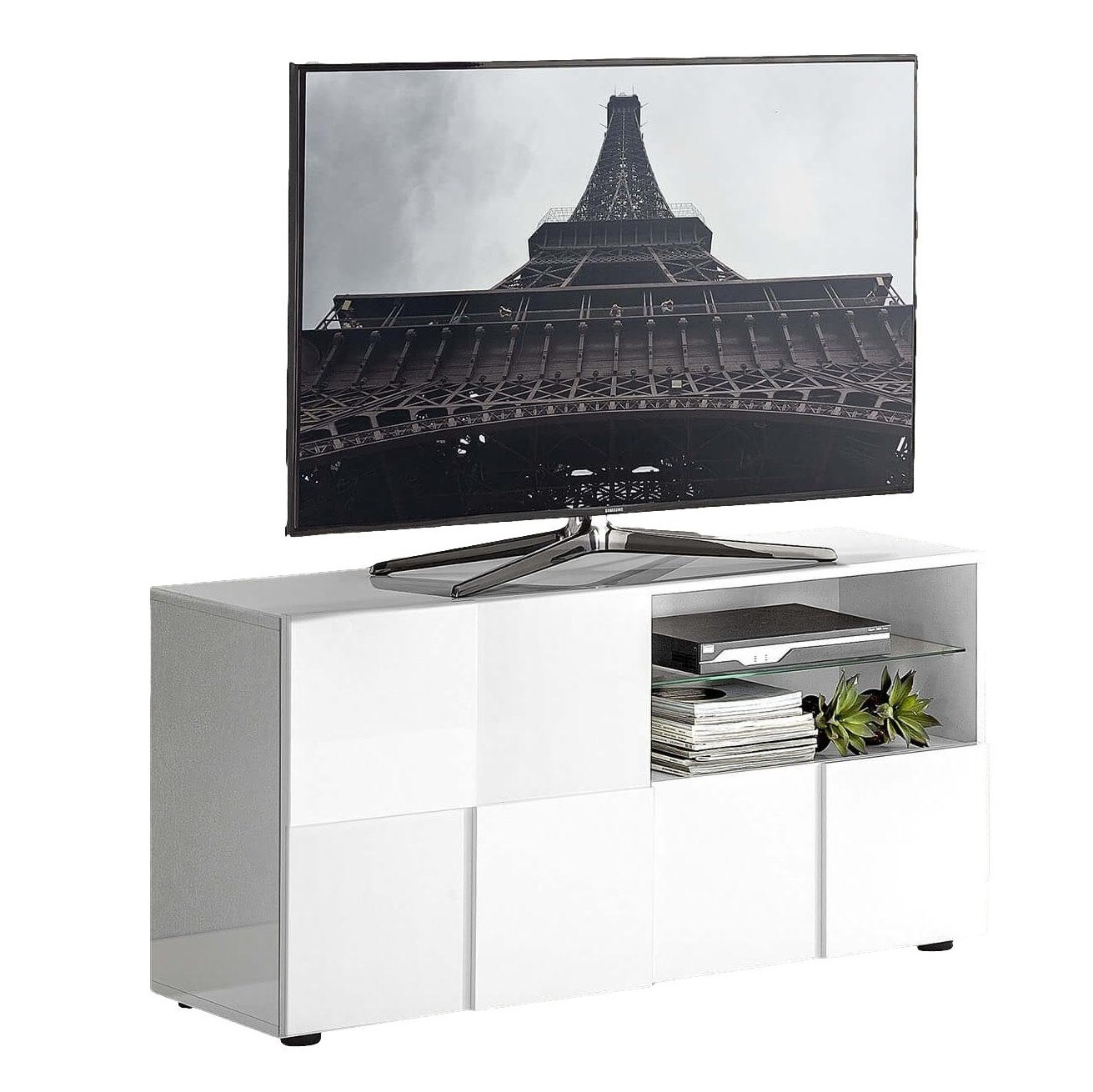 Tv-meubel Dama 121 cm breed in hoogglans wit