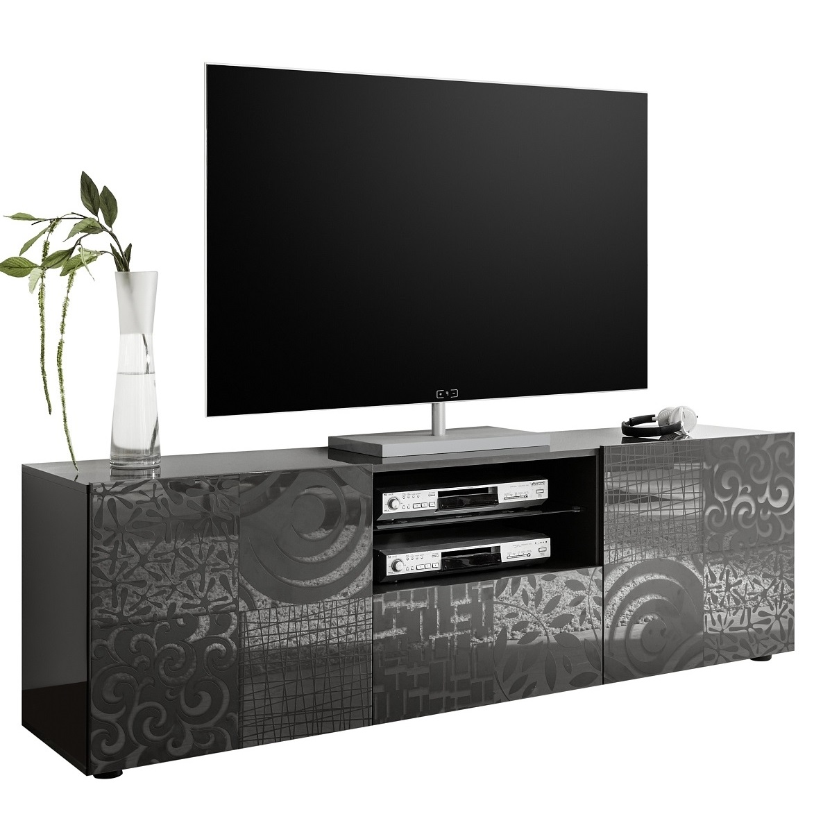 Tv-meubel Miro 181 cm breed in hoogglans grijs