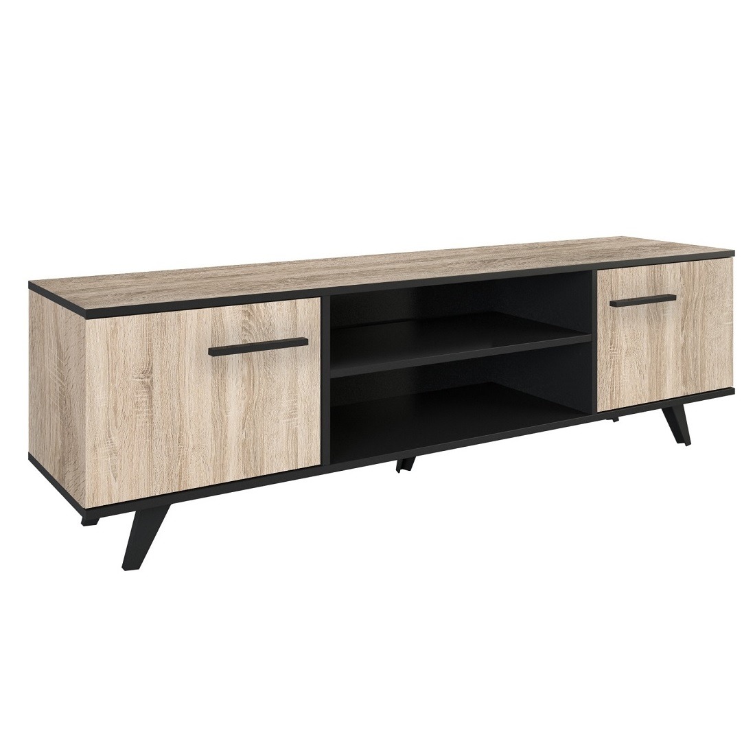 Tv-meubel Piano 152 cm breed eiken met zwart
