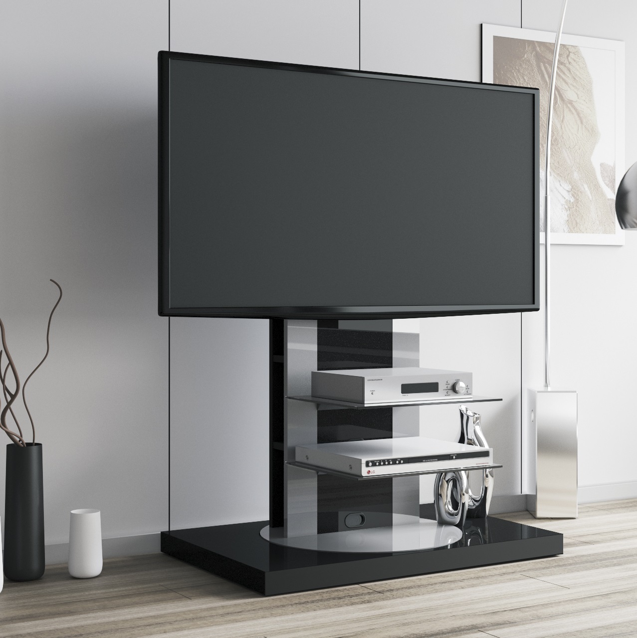 Tv-meubel Roma 2 van 126 cm hoog in hoogglans zwart