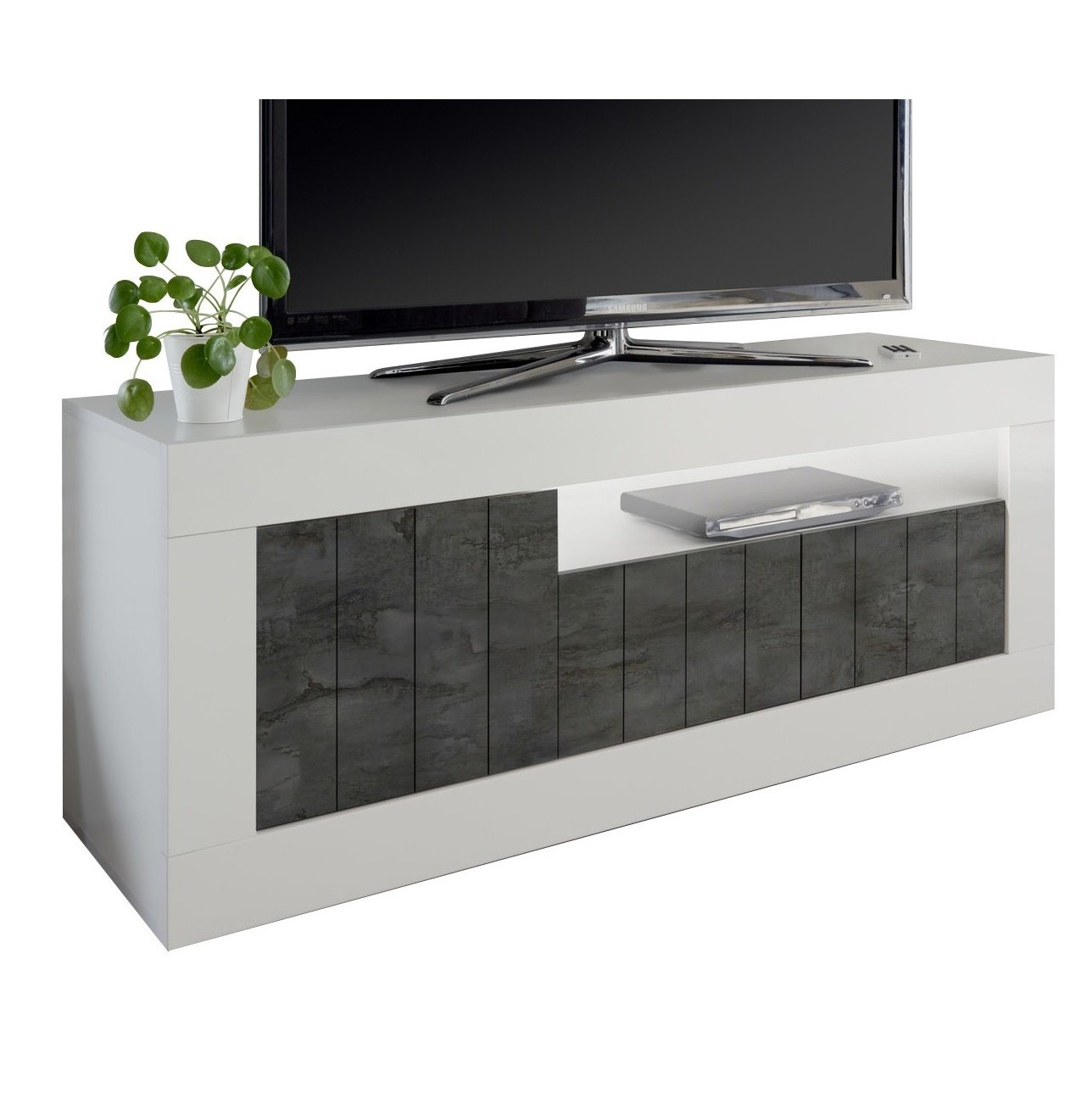 Tv-meubel Urbino 138 cm breed in hoogglans wit met oxid