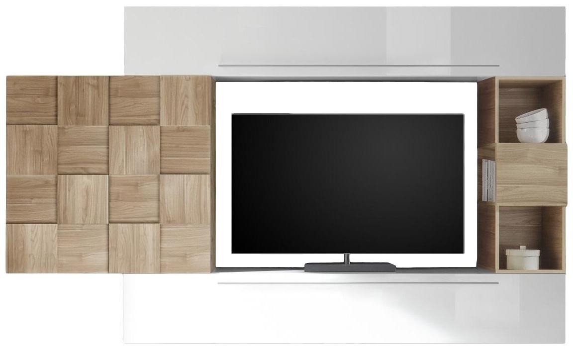 TV-wandmeubel set Duran in hoogglans wit met eiken