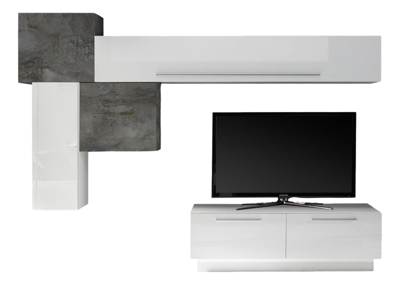 TV-wandmeubel set Maya in hoogglans wit met oxid