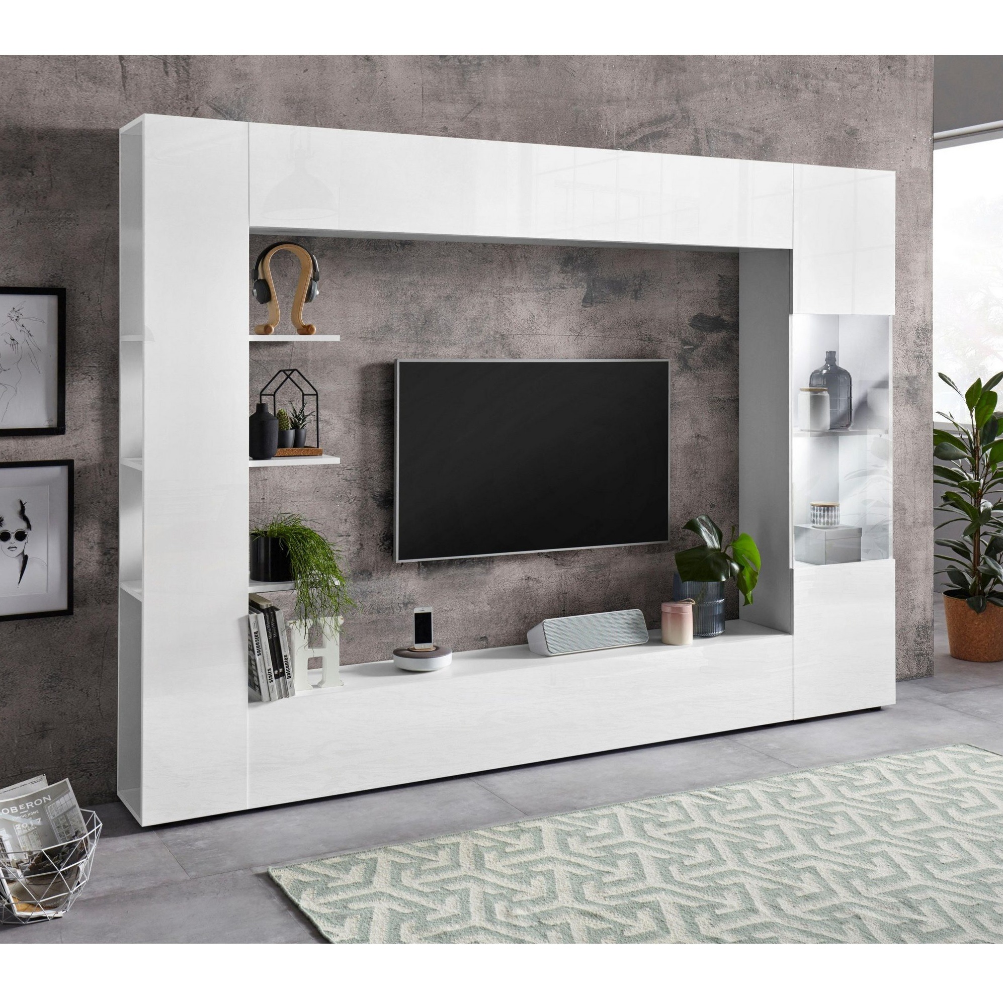 Tv wandmeubel Marina hoogglans wit