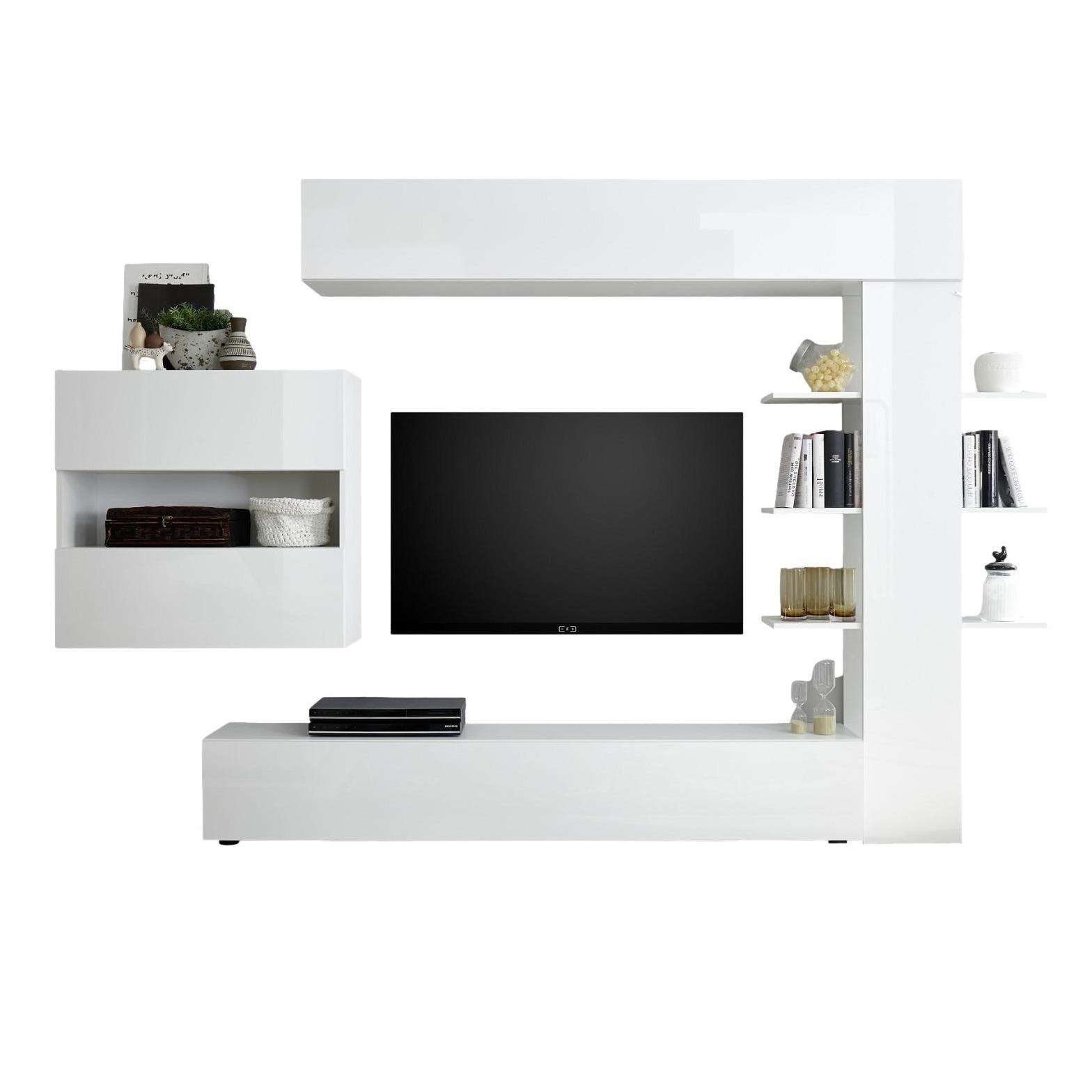 Tv wandmeubel Morgan hoogglans wit