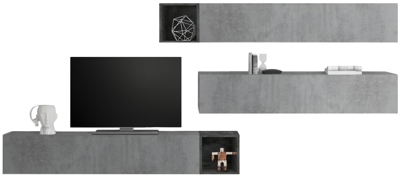 TV-wandmeubel Balvin in grijs beton met Oxid