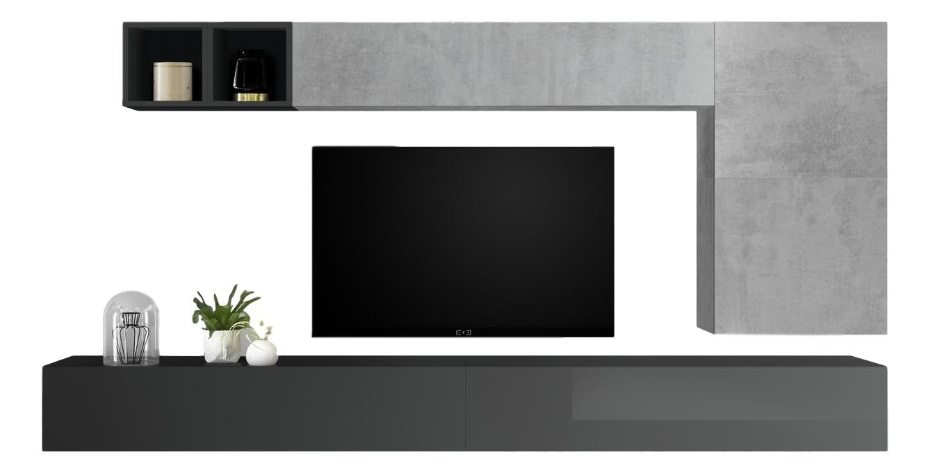 TV-wandmeubel Dorado in hoogglans grijs met grijs beton