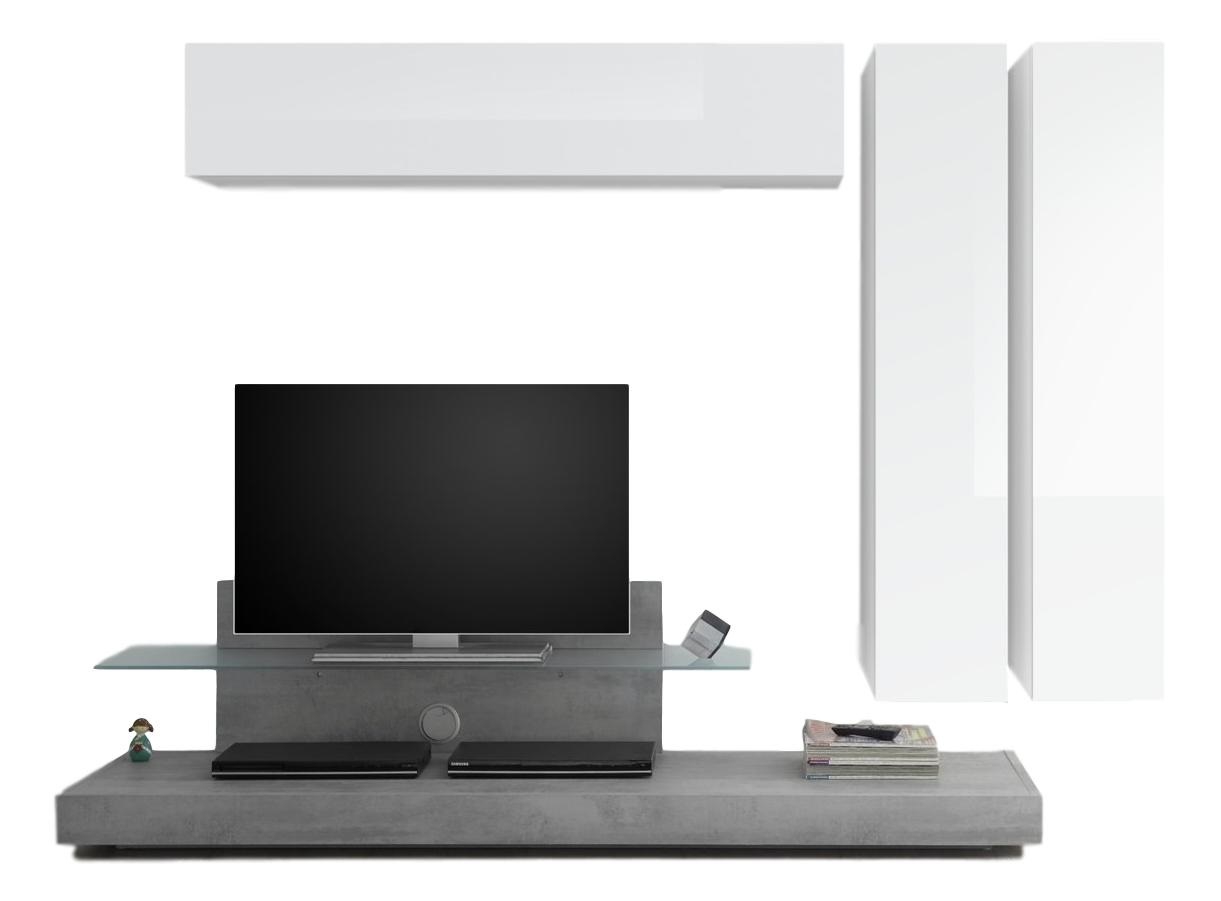 TV-wandmeubel set Maroon in hoogglans wit met grijs beton