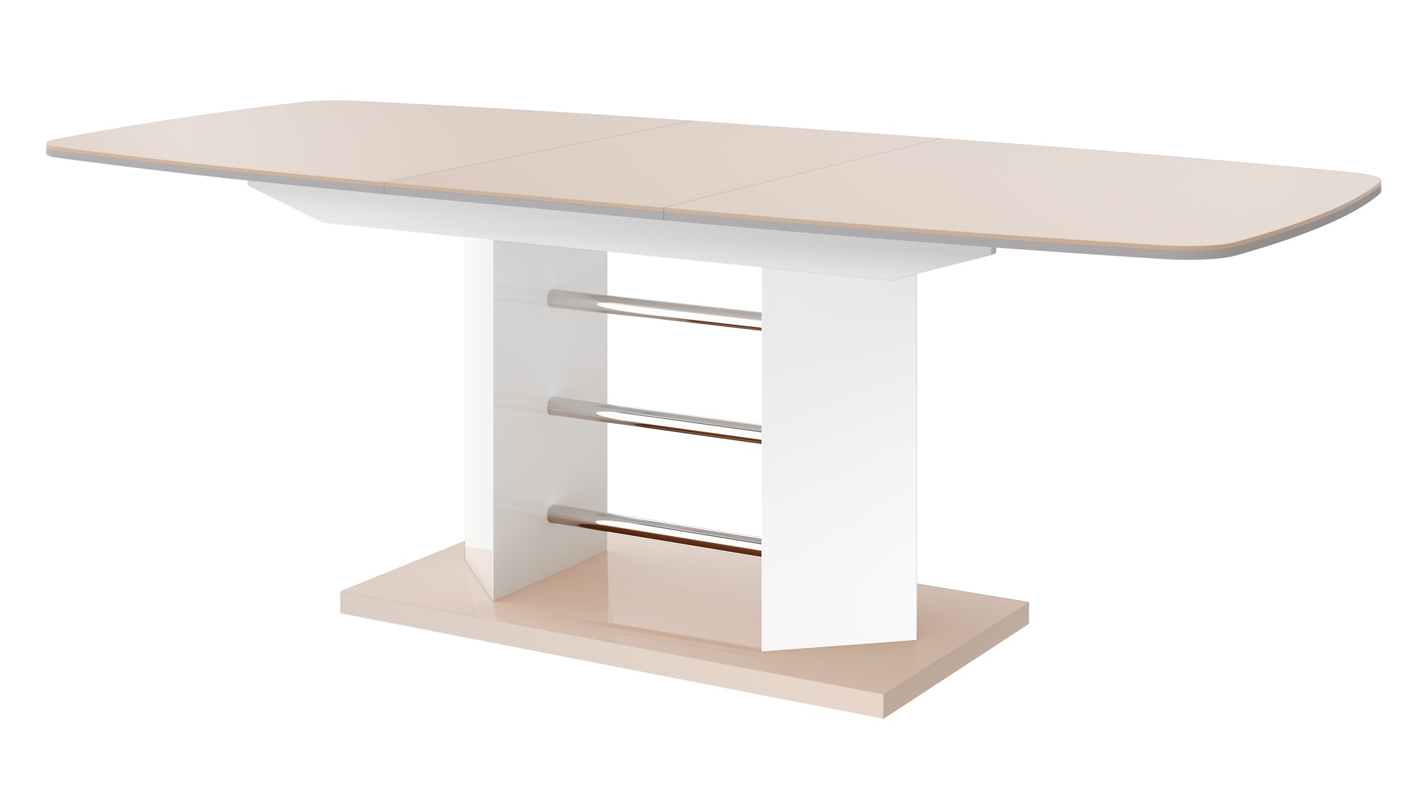 Uitschuifbare eettafel Linosa 160 cm tot 256 cm breed hoogglans cappuccino met wit