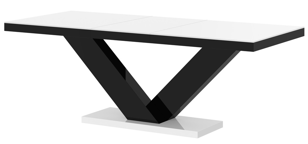 Uitschuifbare Eettafel Victoria 160cm tot 256cm - Hoogglans Wit met Zwart