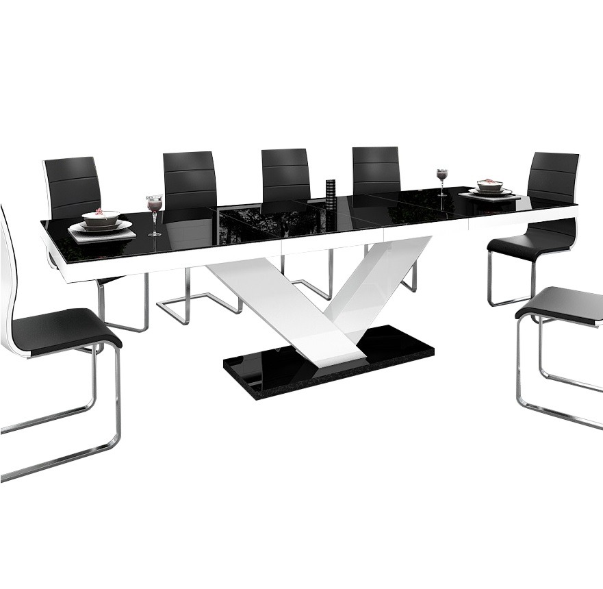 Uitschuifbare Eettafel Victoria 160 cm tot 256 cm hoogglans zwart met Wit