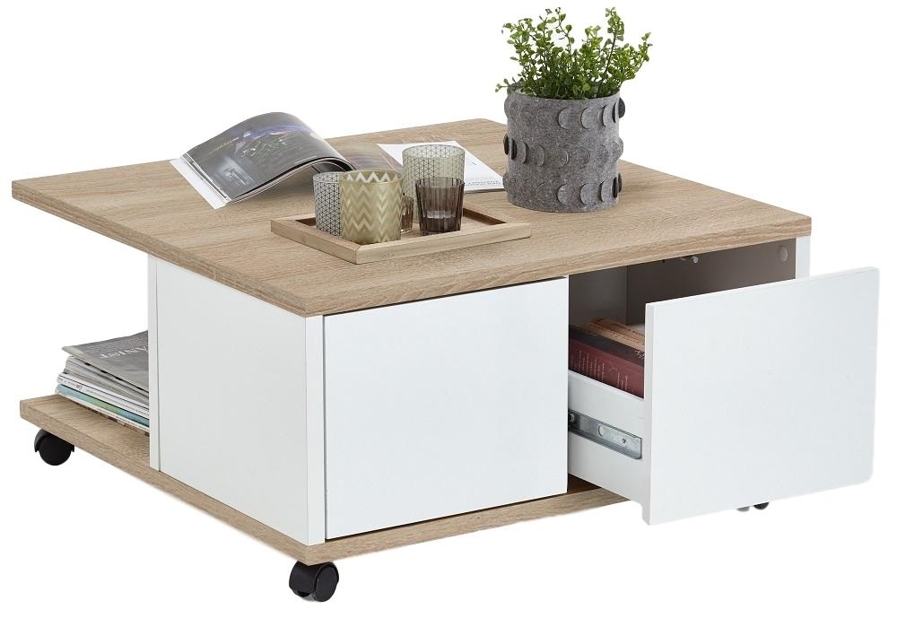 Vierkant salontafel Twin 70x70 breed in eiken met wit