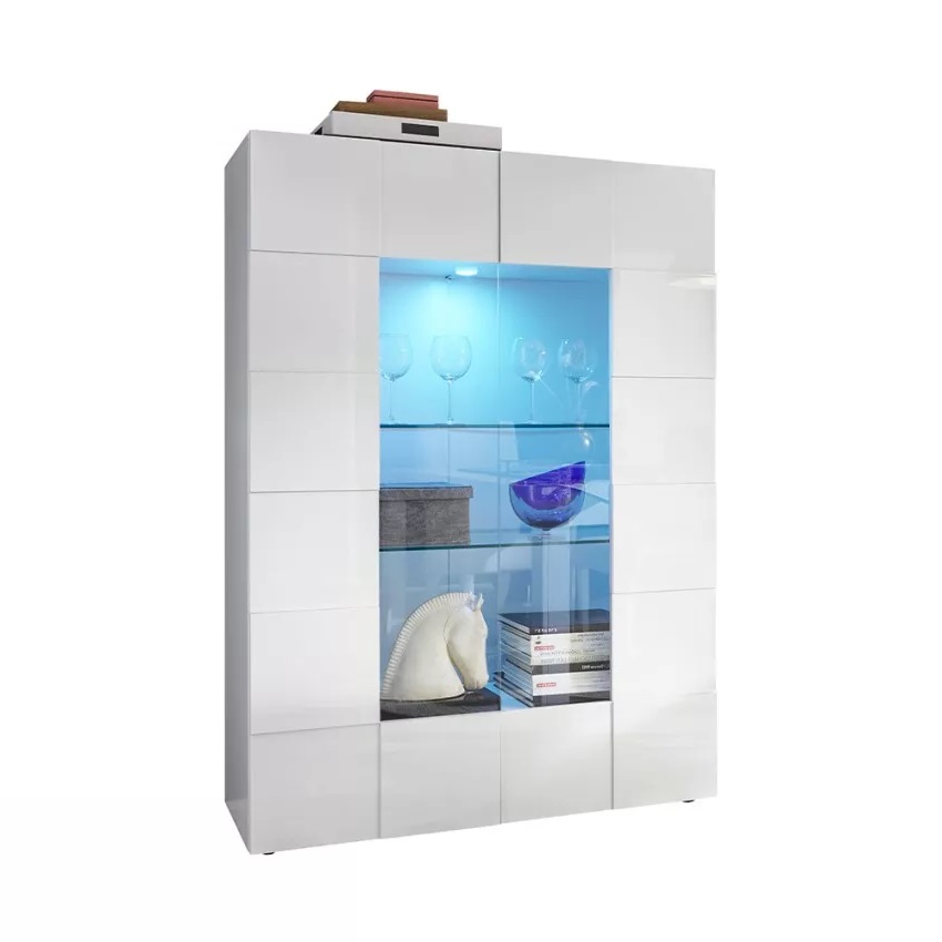 Vitrinekast Dama 166 cm hoog - hoogglans wit