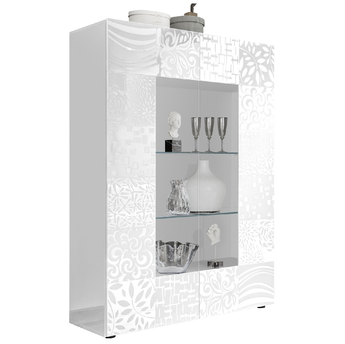 Vitrinekast Miro 121 cm breed in hoogglans wit