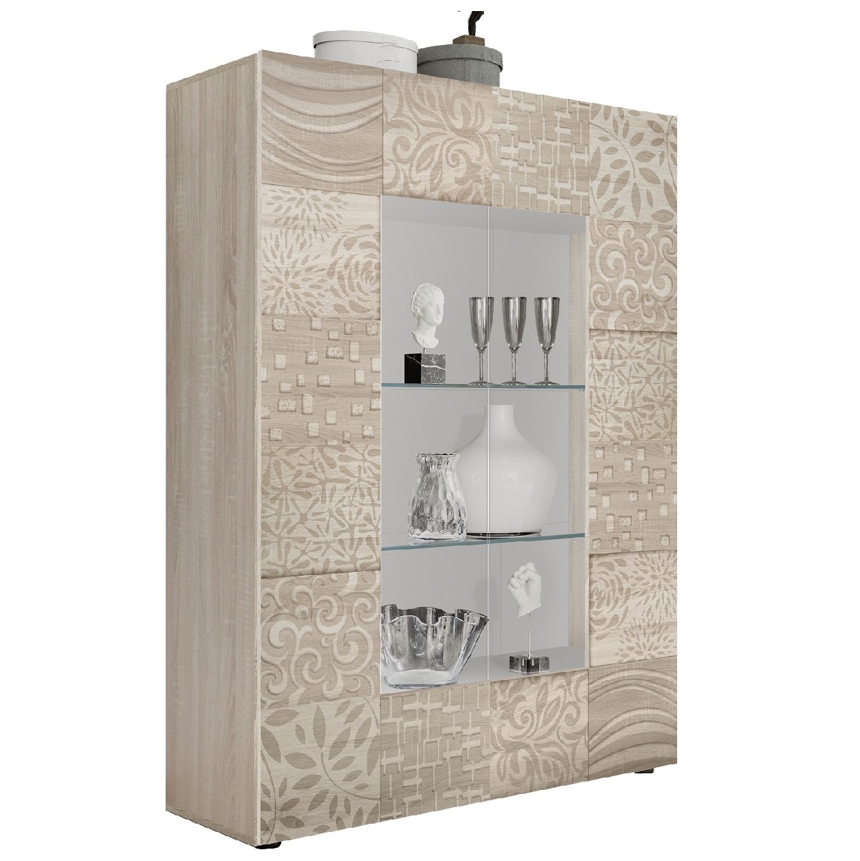 Vitrinekast Miro 121 cm breed in sonoma eiken