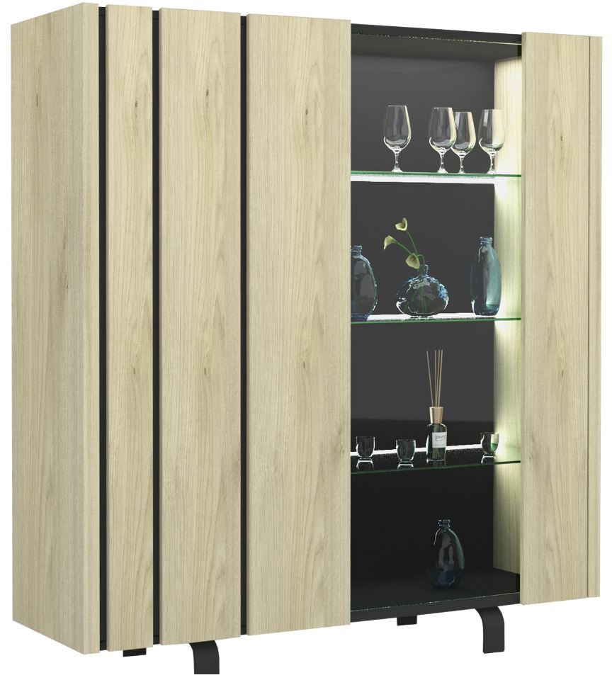 Vitrinekast Rush 151 cm hoog in Naturel eiken