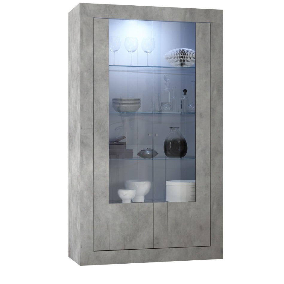 Vitrinekast Urbino 190 cm hoog in grijs beton