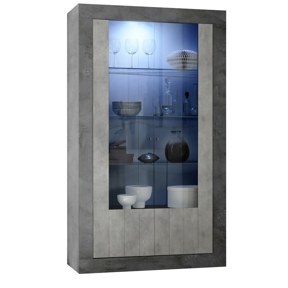 Vitrinekast Urbino 190 cm hoog in Oxid met grijs beton
