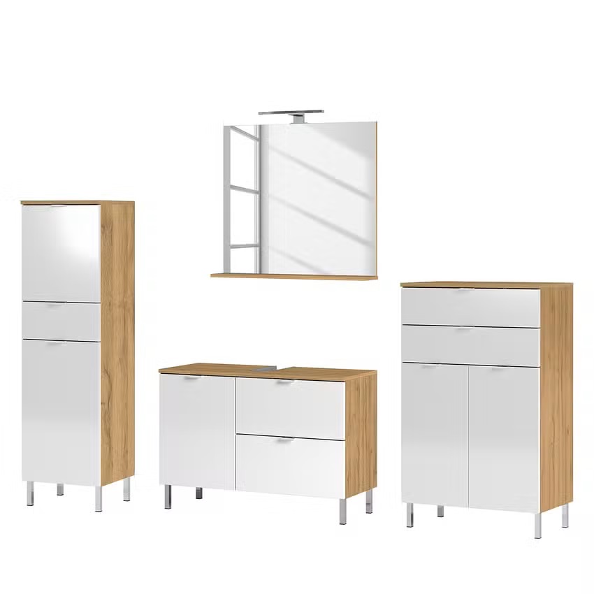 Badkamermeubelset Bruno 4 delig grandson eiken met wit