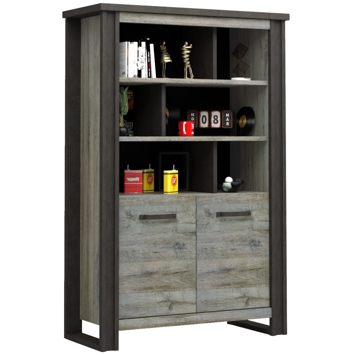 Boekenkast Baxter 180 cm hoog grijs eiken met antraciet
