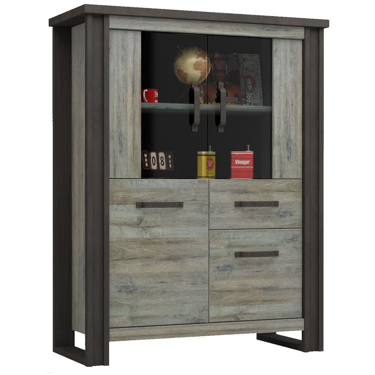 Buffetkast Baxter 154 cm hoog grijs eiken met antraciet