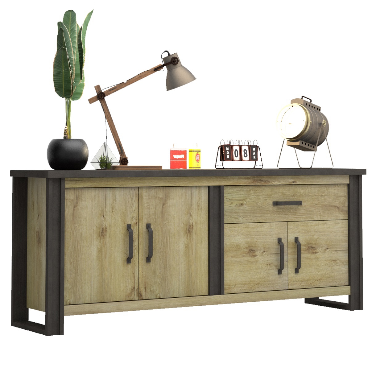 Dressoir Baxter 224 cm breed eiken met antraciet