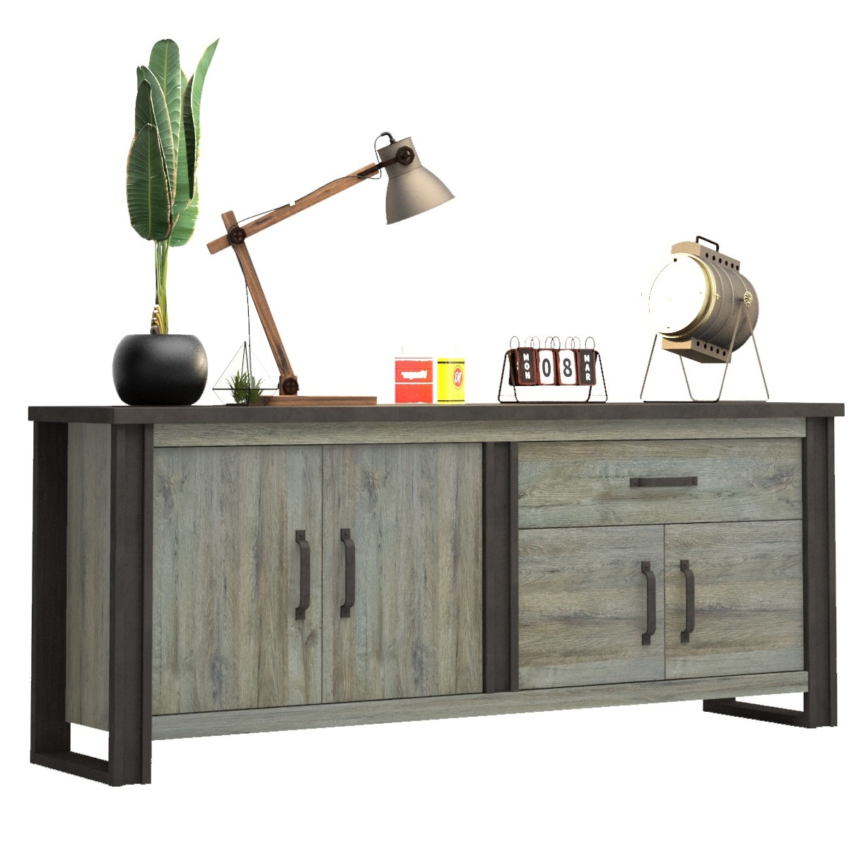 Dressoir Baxter 204 cm breed grijs eiken met antraciet