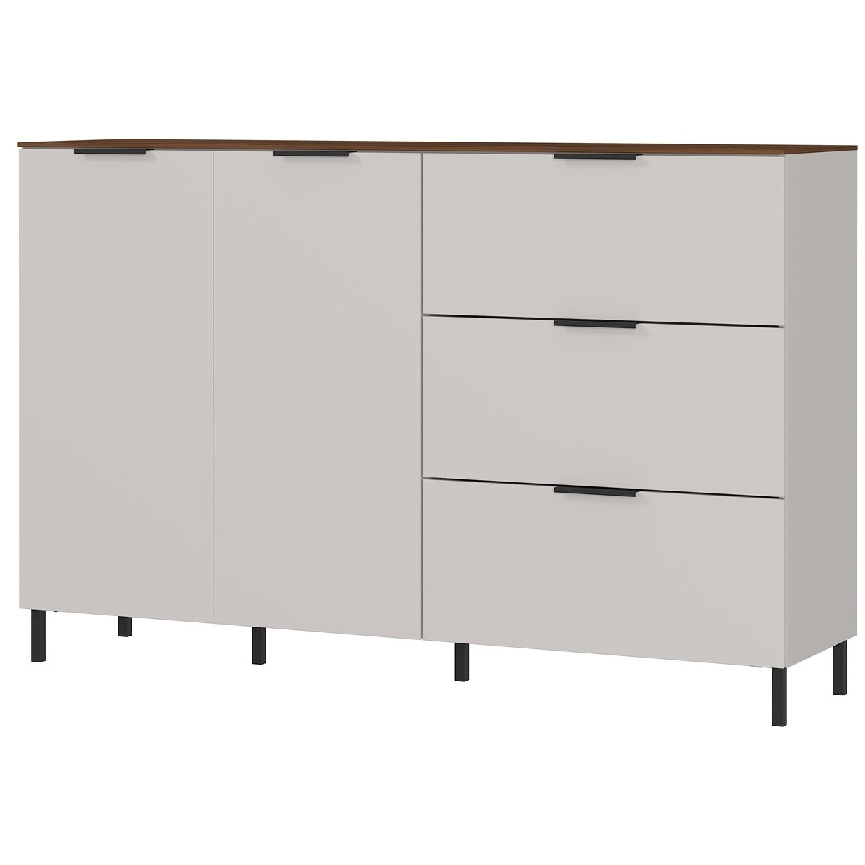 Dressoir California 151 cm breed in cashmere met walnoot