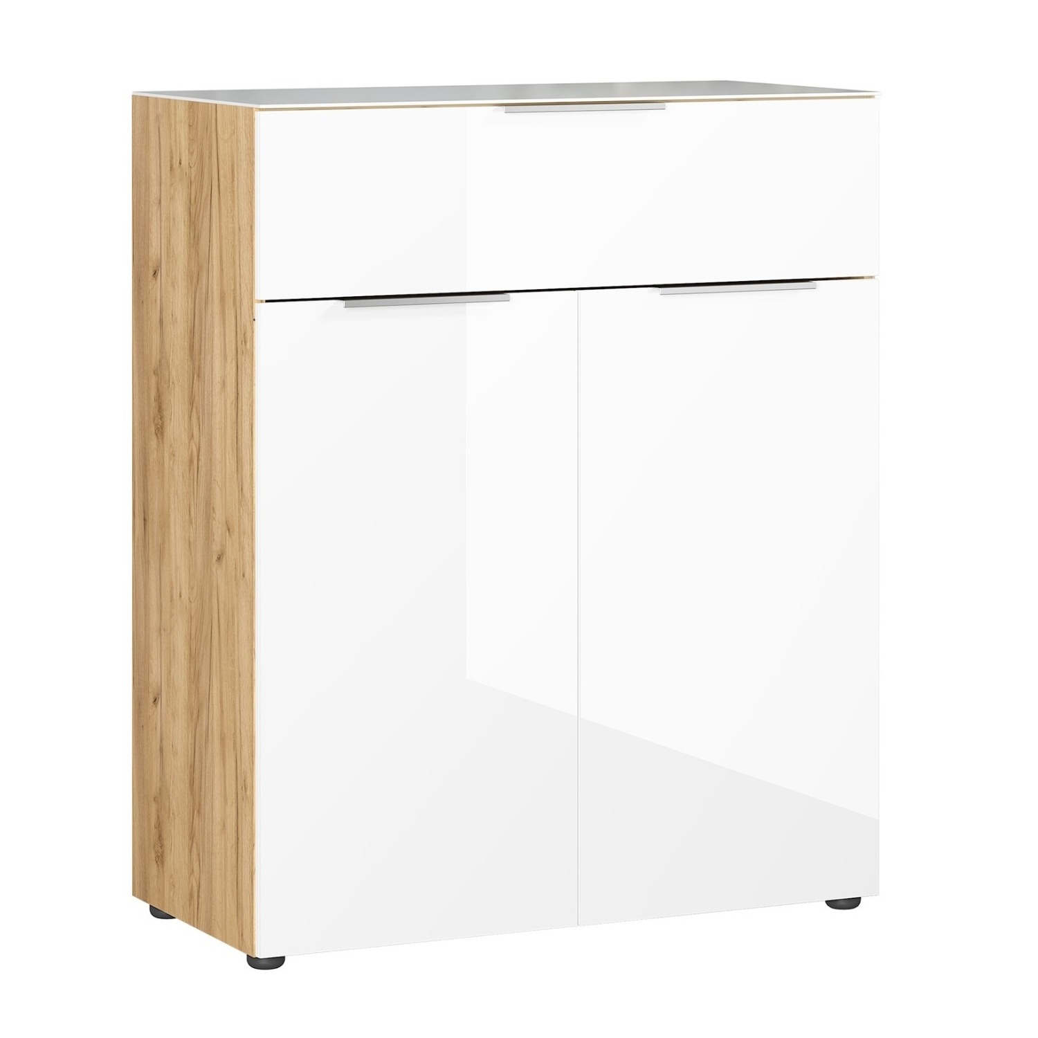 Opbergkast Oakland 102 cm hoog in wit met navarra eiken