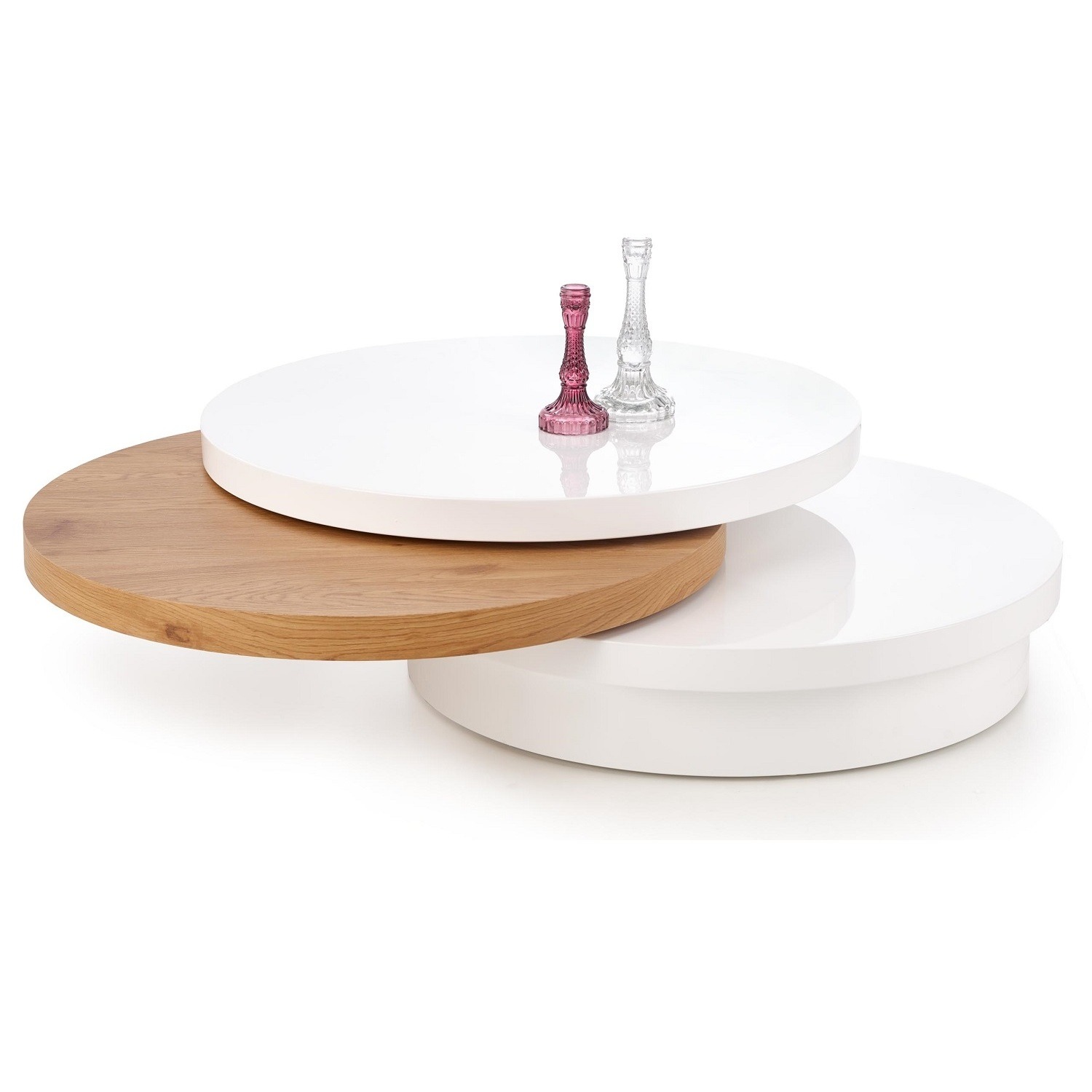 Ronde salontafel Michelle 80 cm breed in wit met goud eiken