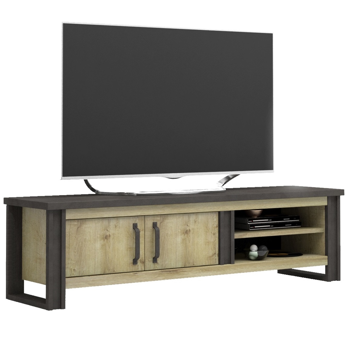 Tv-Meubel Baxter 204 cm breed eiken met antraciet