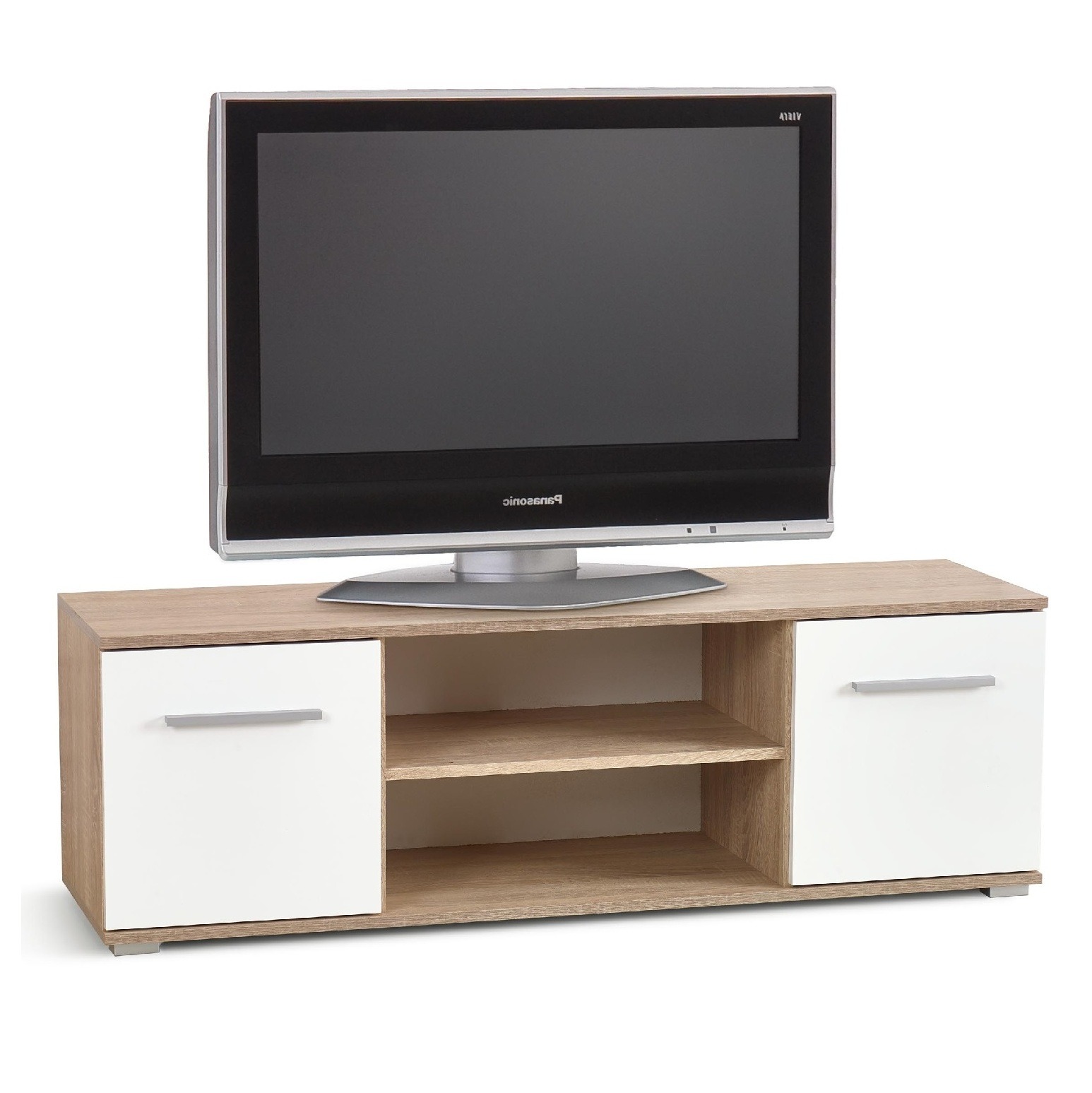 Tv-meubel Lima 137 cm breed in Sonoma eiken met hoogglans wit