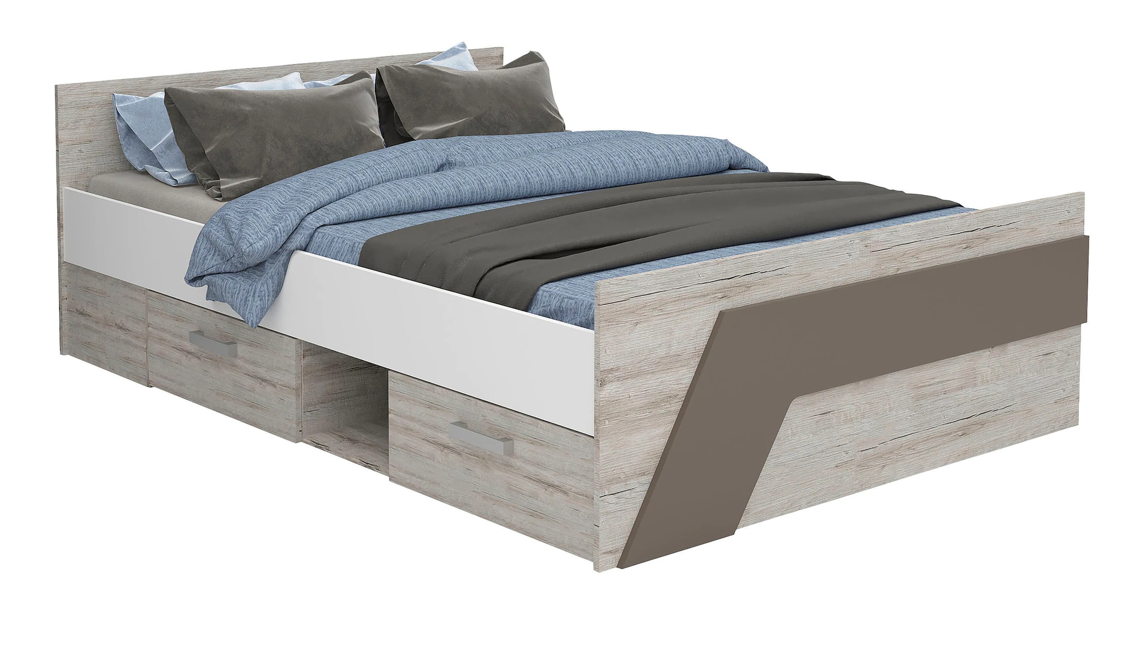 Tweepersoonsbed NONA 140x200 cm zand eiken met wit