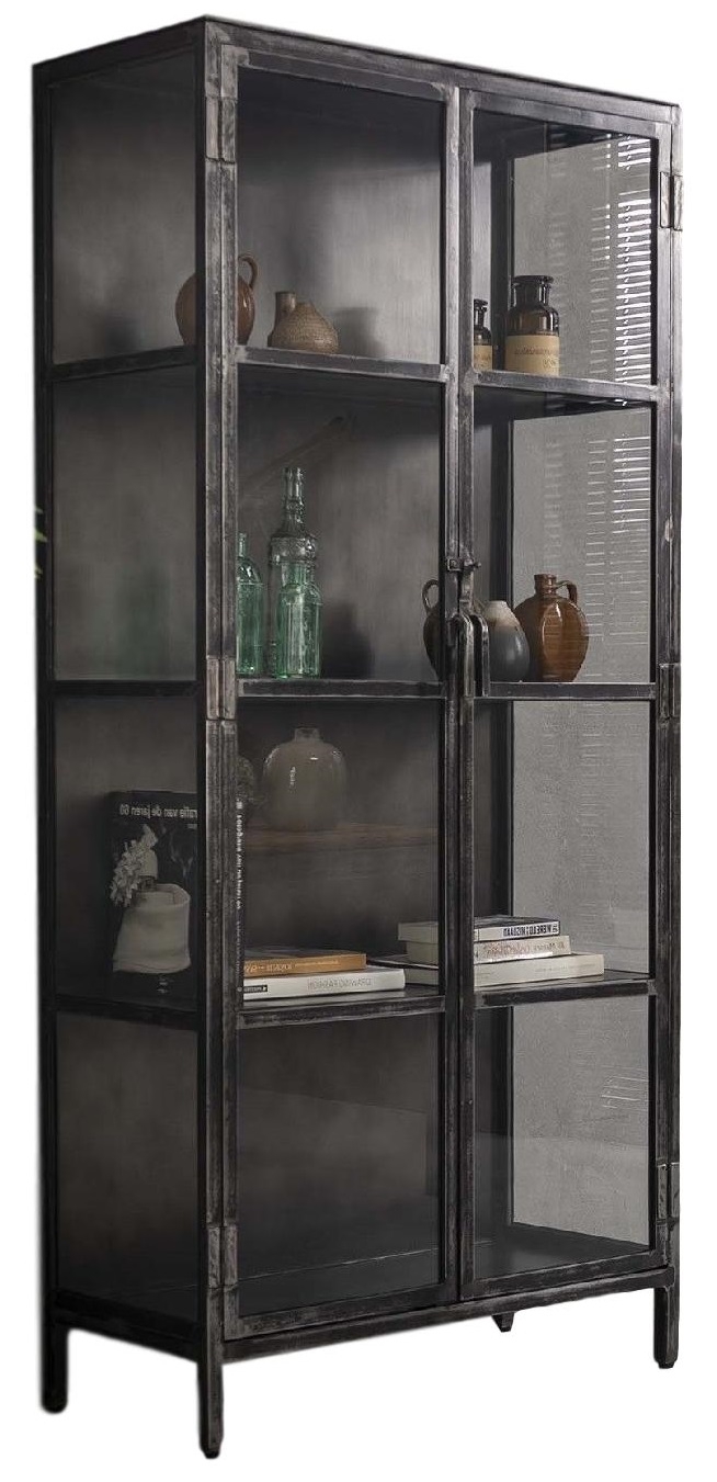 Vitrinekast Rift metal 2 deuren 190 cm hoog