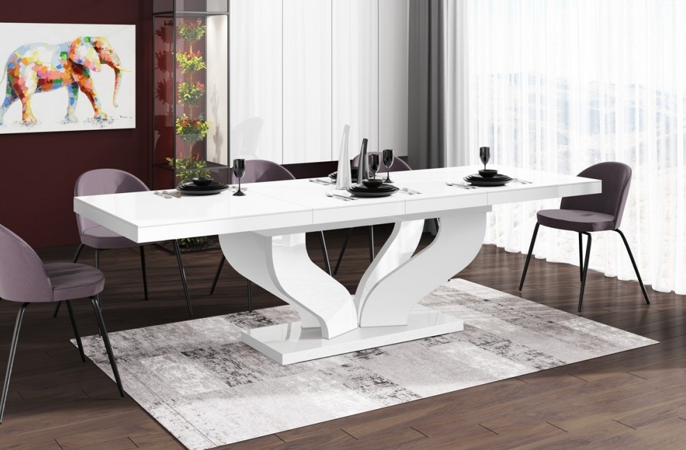 Uitschuifbare eettafel Viva 160 tot 256 cm breed in hoogglans wit