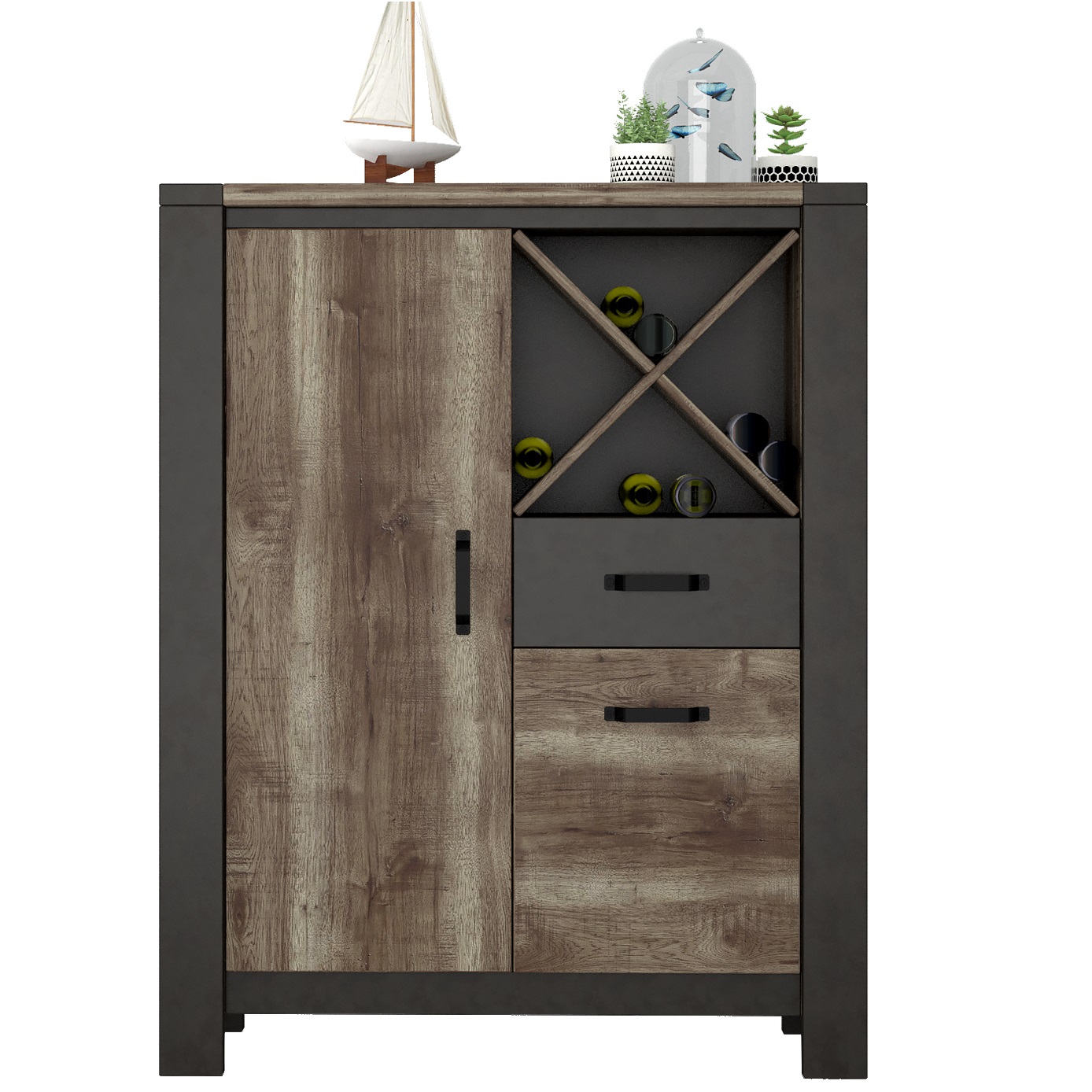 Buffetkast Malt 154 cm hoog oud eiken met antraciet