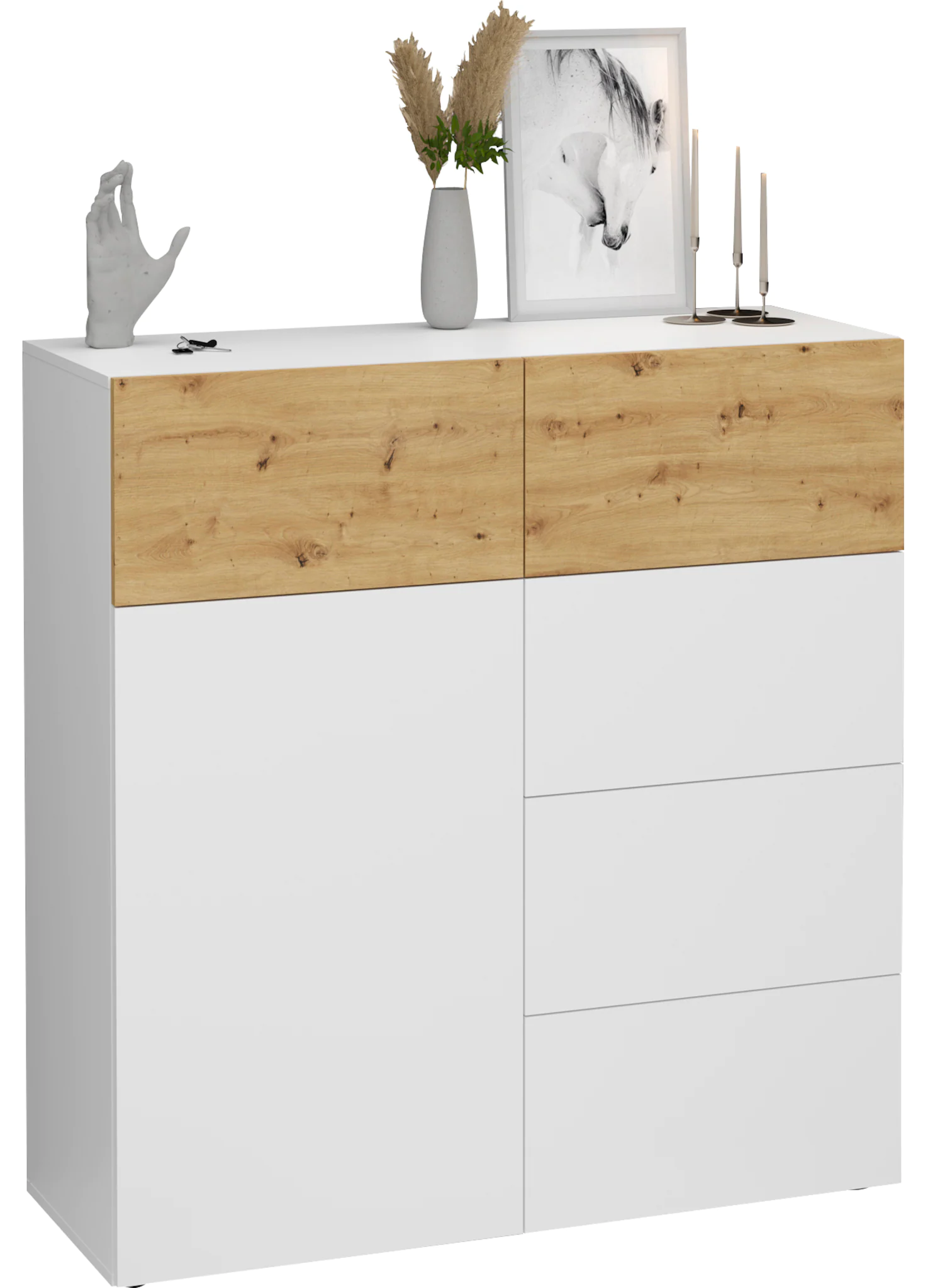 Commode Belm 115 cm hoog wit met eiken