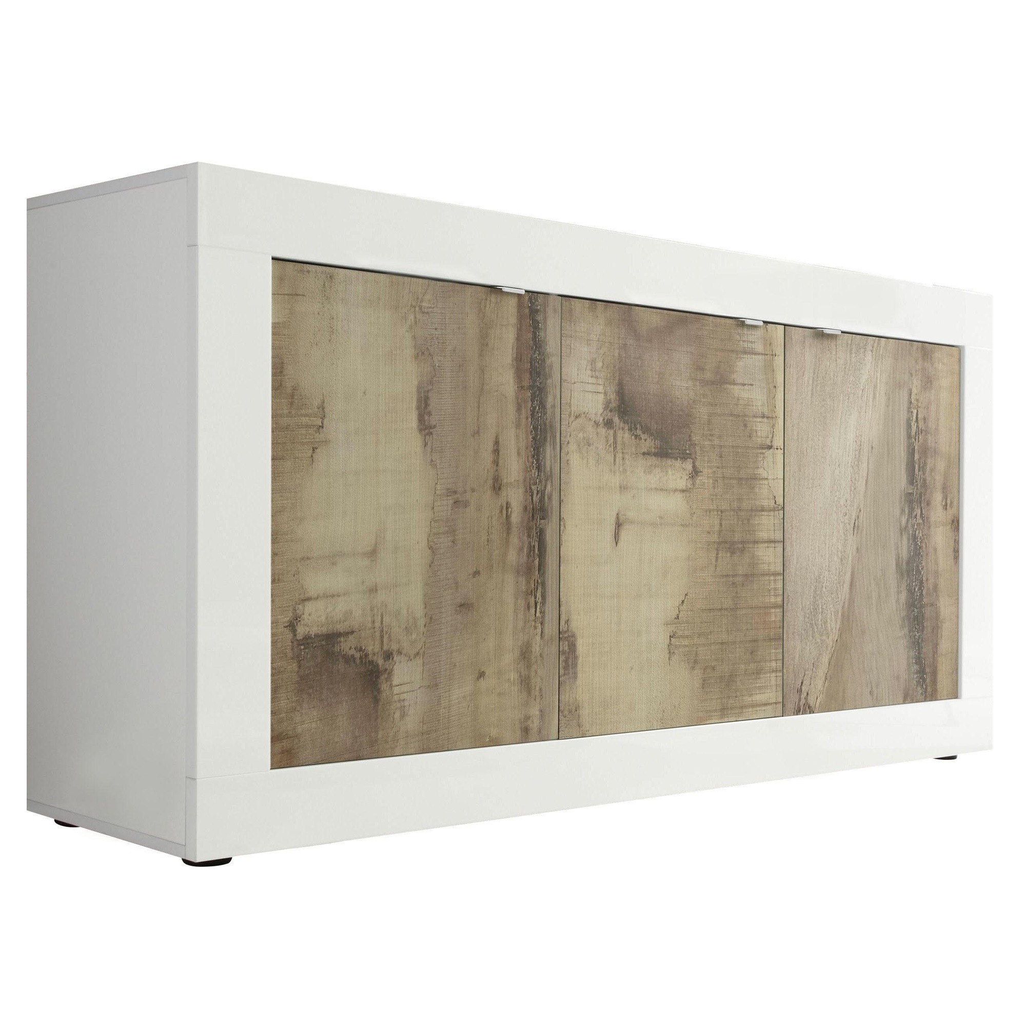 Dressoir Basic 160 cm breed wit met eiken