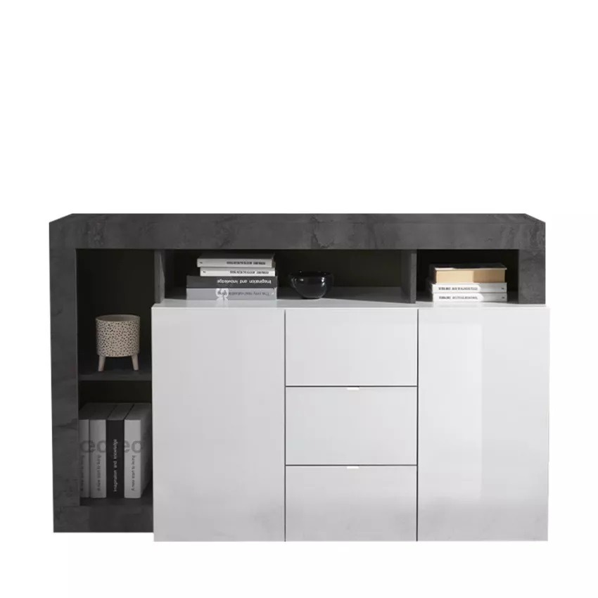 Dressoir Hamburg 146 cm breed 2 deurs 3 lade hoogglans wit met oxid