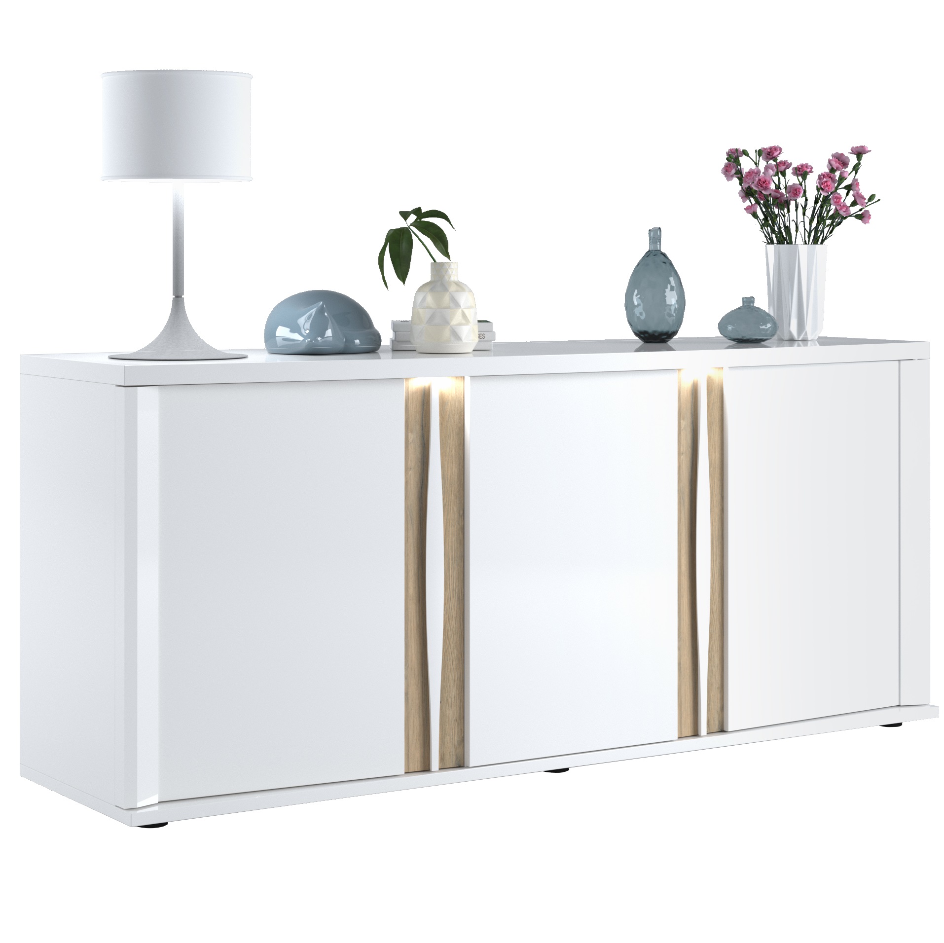 Dressoir Insta 200 Cm Breed hoogglans wit met eiken