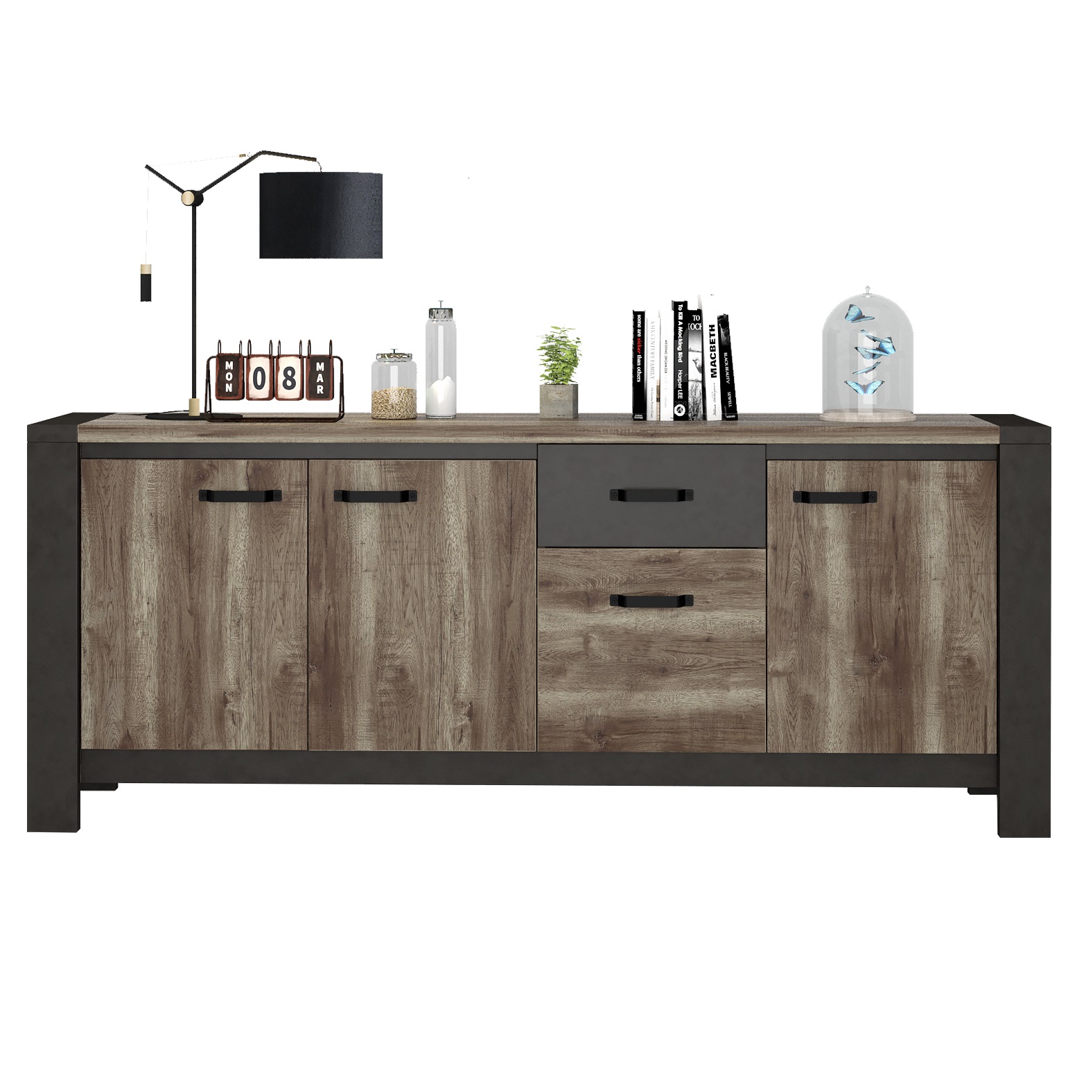 Dressoir Malt 224 cm breed oud eiken met antraciet