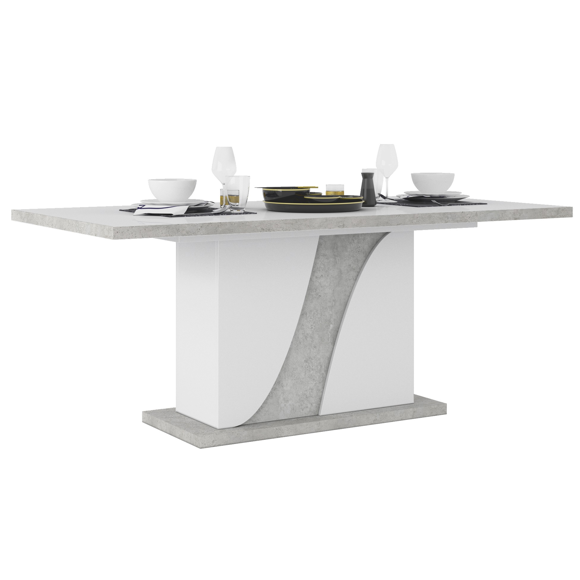 Eettafel Goya 90x180 cm uitschuifbaar hoogglans wit met grijs