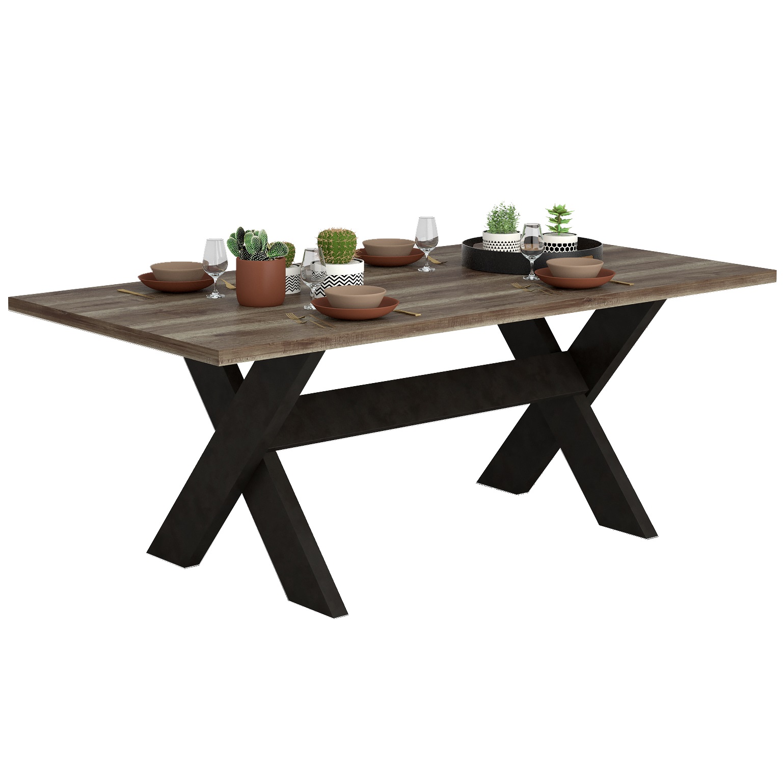 Eettafel Malt X poot 180x90 cm - oud eiken met antraciet
