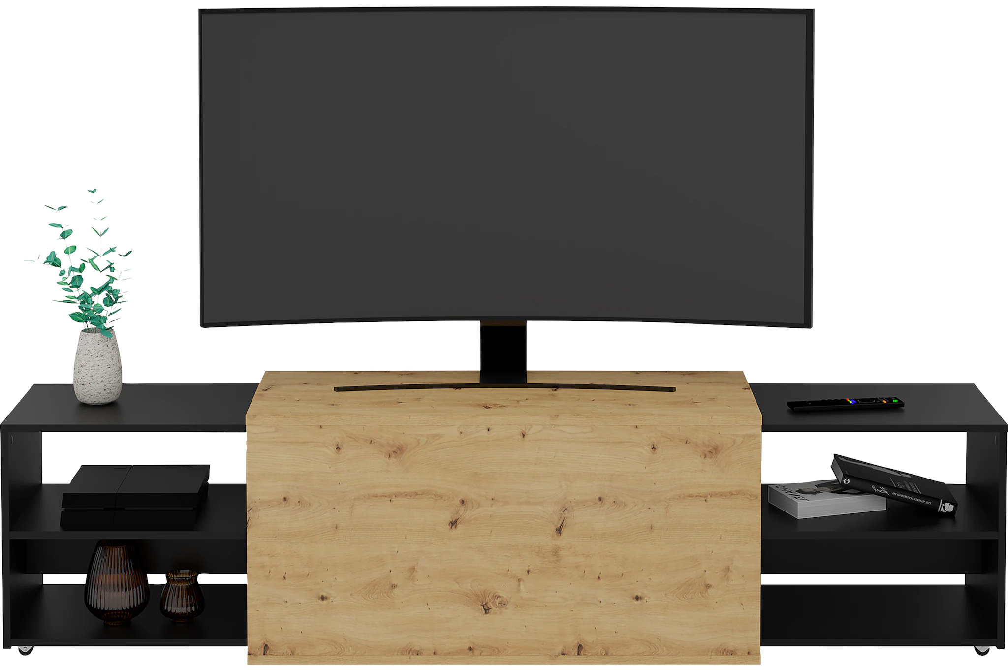 Tv-Meubel Slide 195 cm breed artisan eiken met zwart