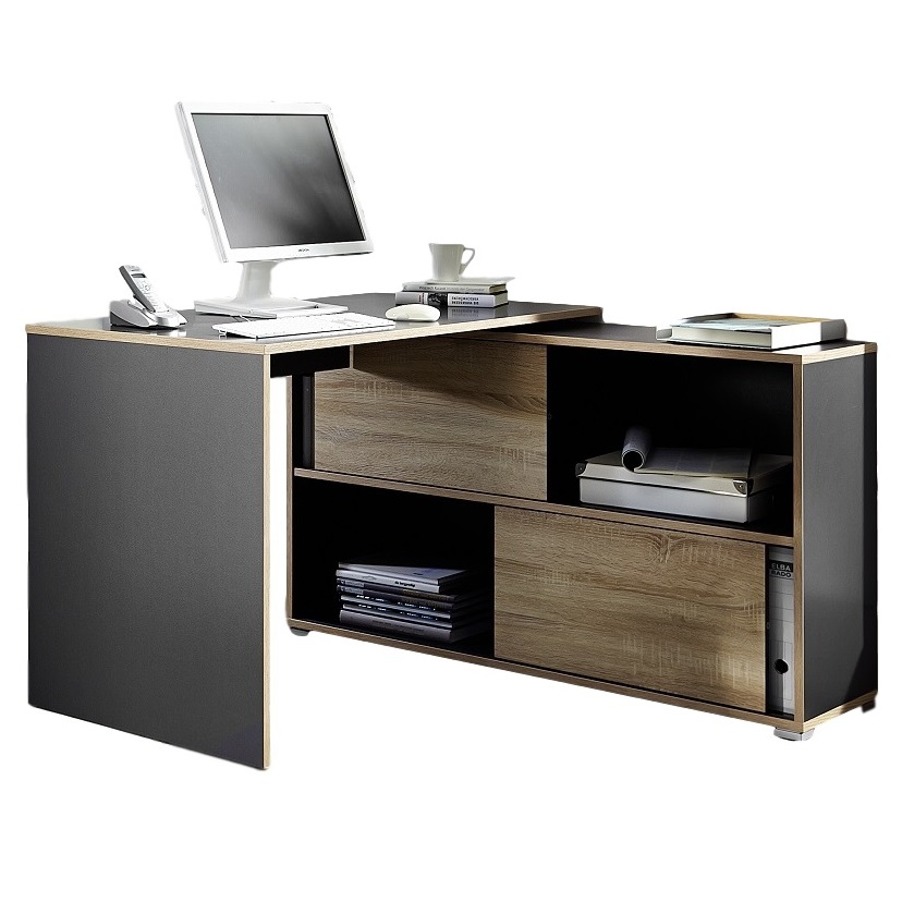 Hoekbureau Slide 120 cm breed in antraciet met eiken