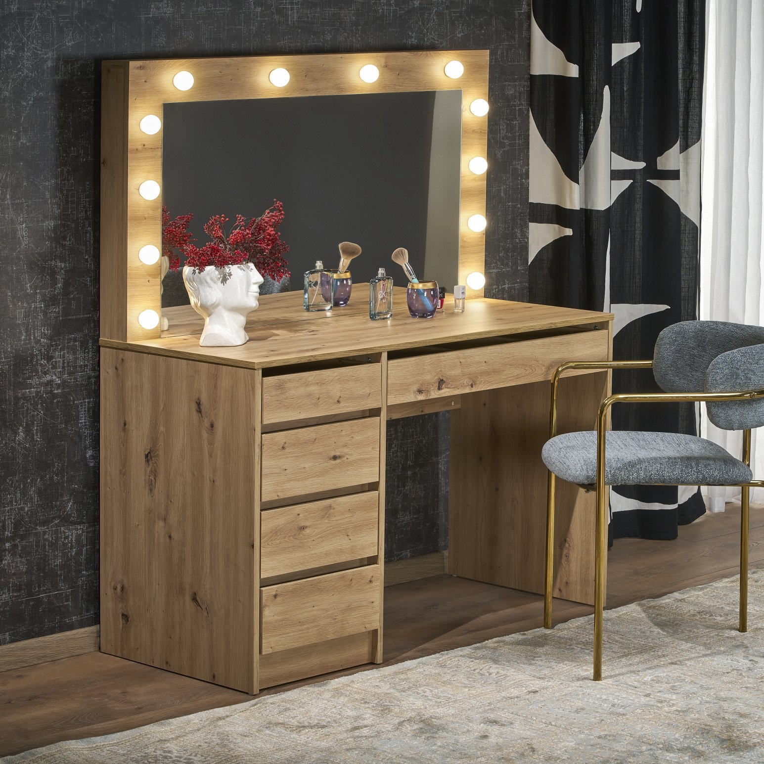 Kaptafel / Make-uptafel Charme bruin 120 cm breed met spiegel en led