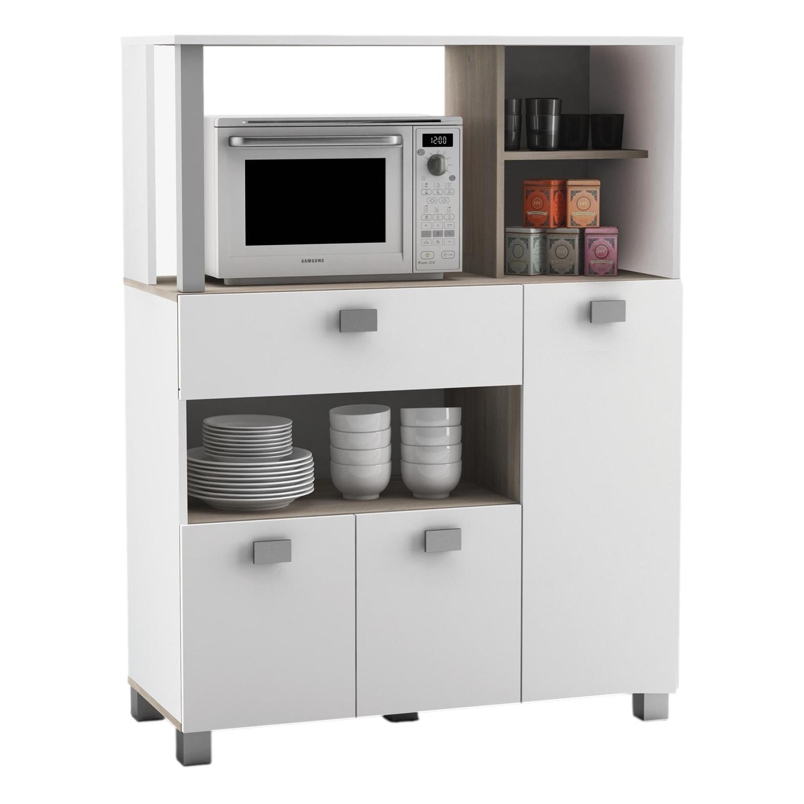 Keukenkast Basal 132 cm hoog wit met acacia